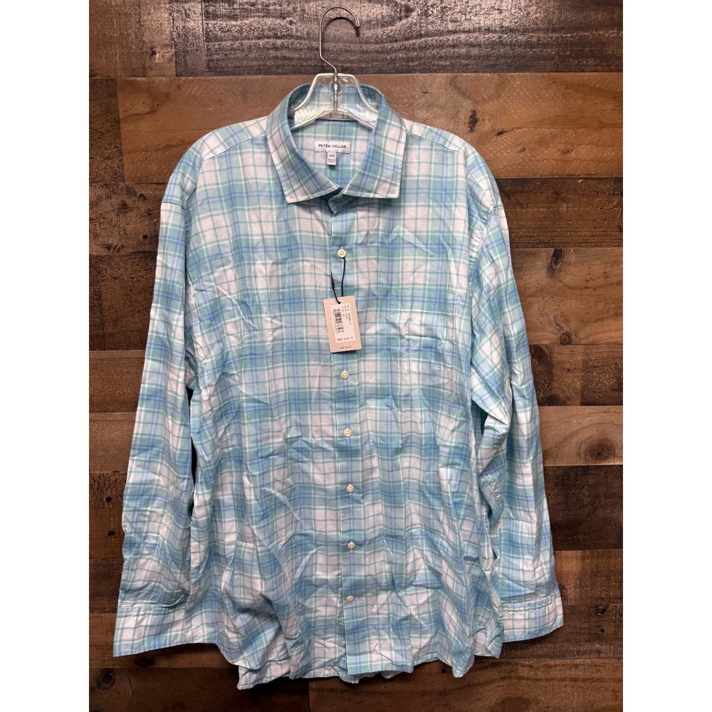 NWT Peter Millar Shirt Men 2XL Cloud Plaid Chest Pocket‎ Regular Fit